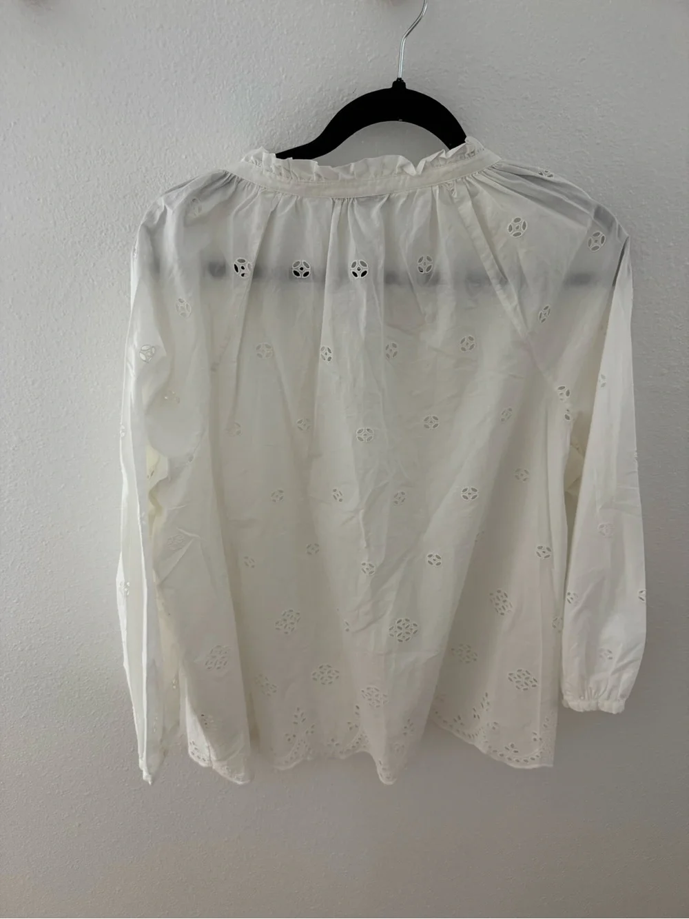 Madewell White Eyelet Peasant Top with Ruffle Neck